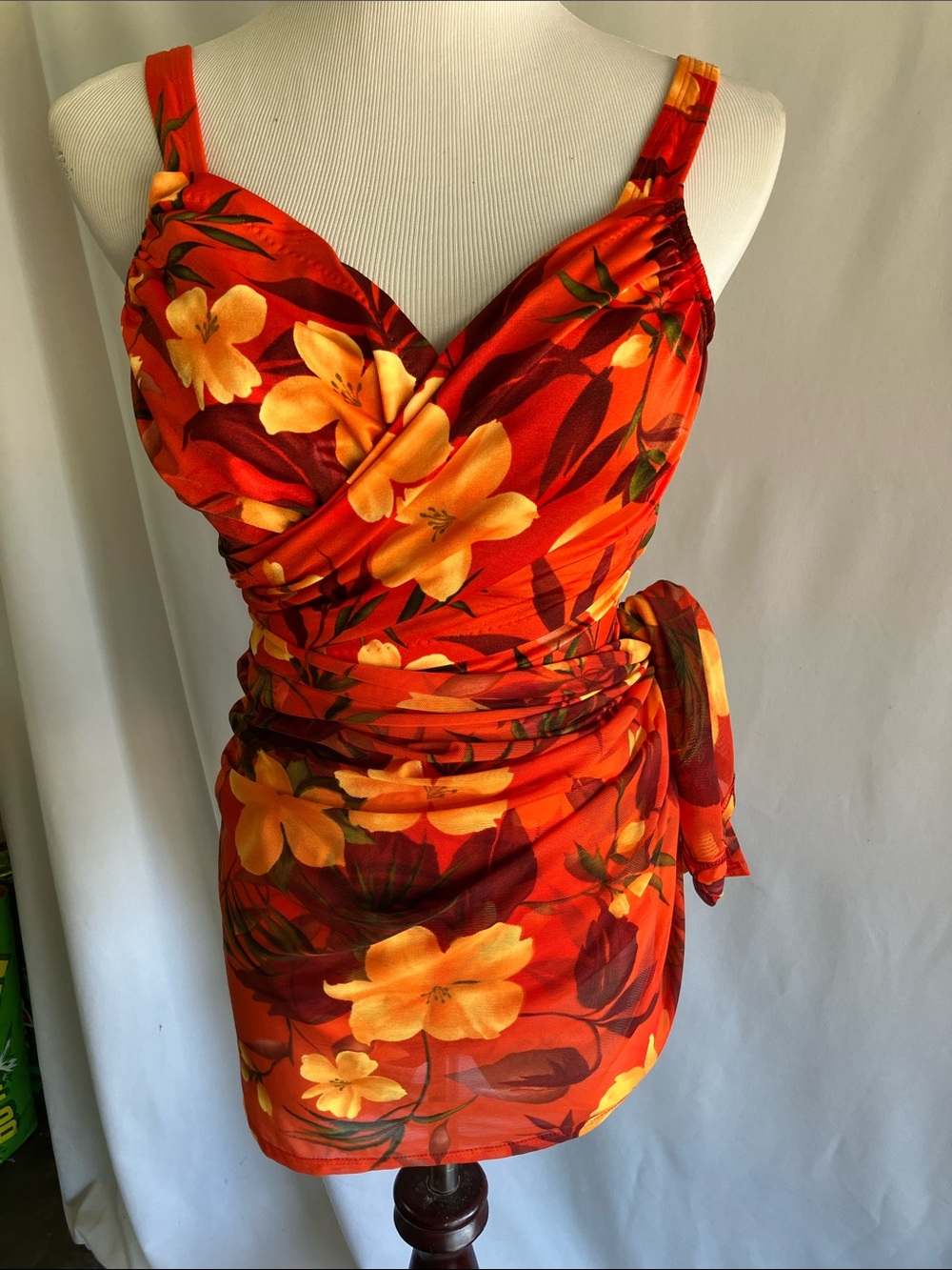 Longitude Red Floral One-Piece Swimsuit with Yellow Accent
